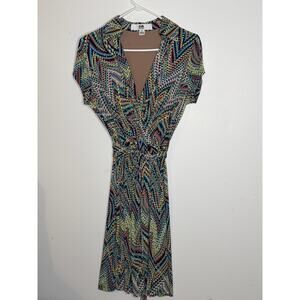 DR Collection Colorful V-Neck Short Sleeve Dress M